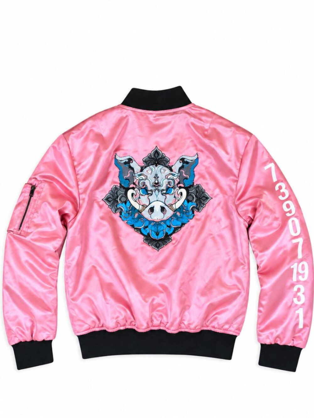 Bibi Sama Pink Zodiac Bomber Jacket Women’s M/L Satin Embroidered Streetwear EUC